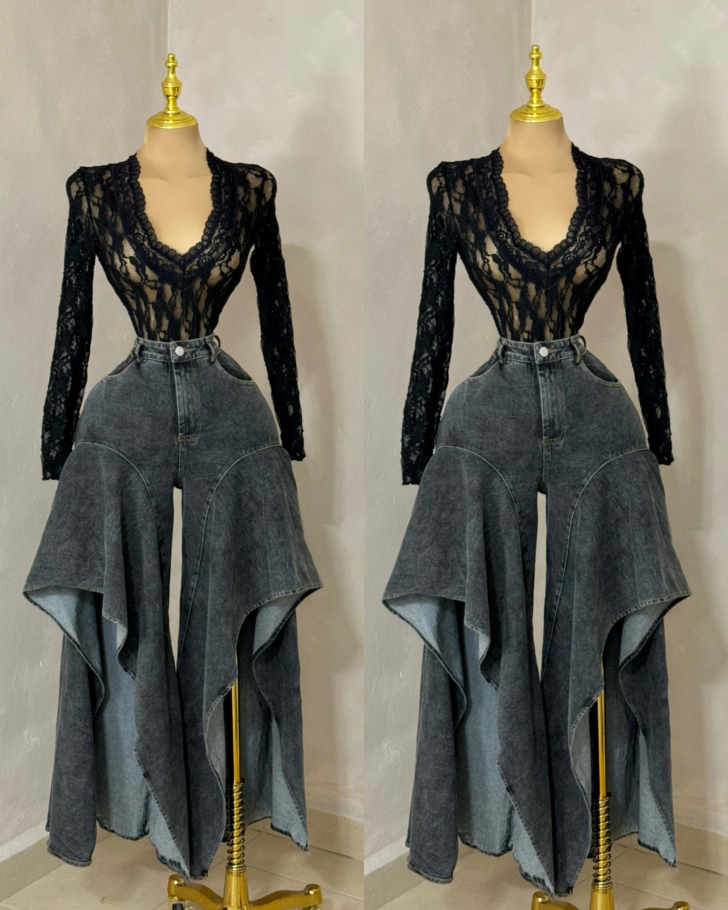 PANTALÓN OLANES NEGRO
