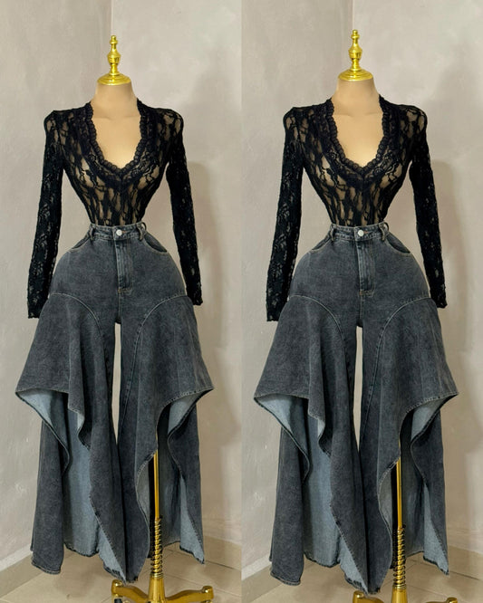 PANTALÓN OLANES NEGRO