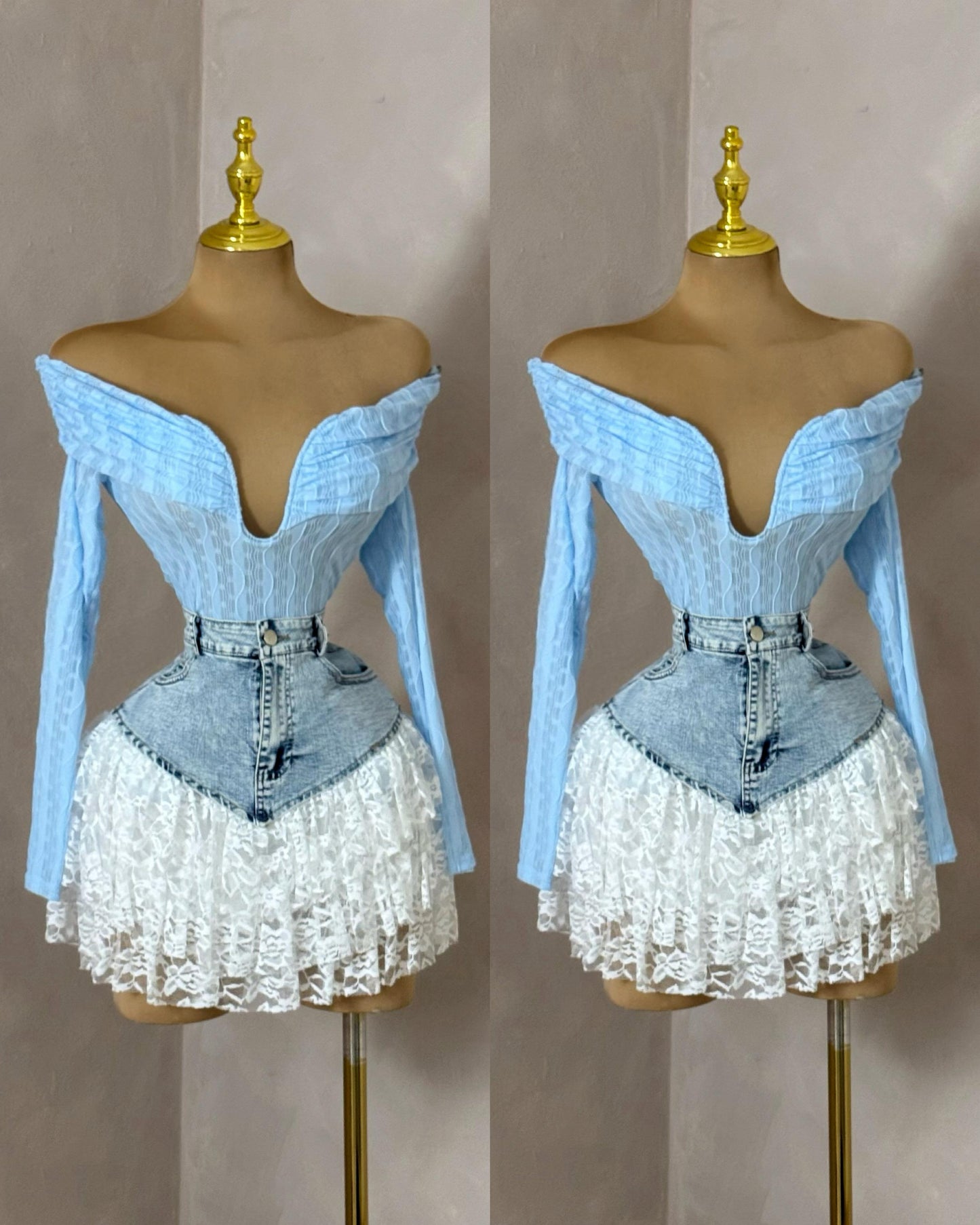 FALDA MEZCLILLA ENCAJE