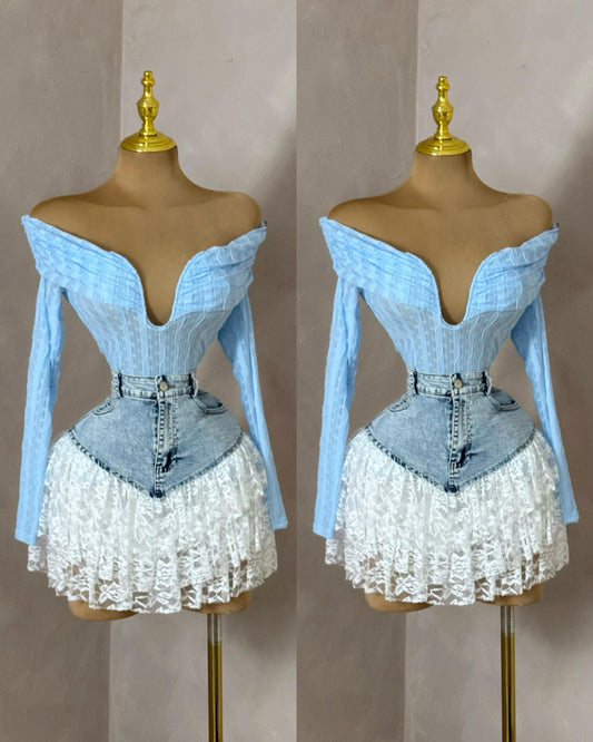FALDA MEZCLILLA ENCAJE